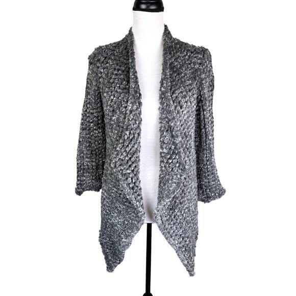 Dolce Cabo Gray Soft Faux Fur 3/4 Sleeves Open Cardigan Layering Coatigan - Picture 5 of 16